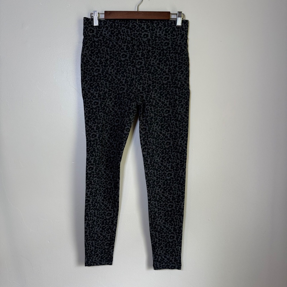 LOFT Leopard Print High Rise Pull On Leggings Size Small Charcoal Black